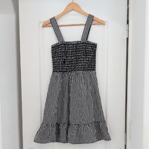 Like New LOFT Gingham Black White Checked Ruffle Hem Smocked Sundress S